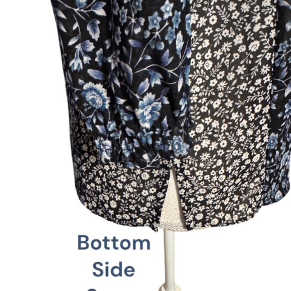 CHAPS NAVY PRINT TOP w/NECK TIE DETAIL PETITE/XSMALL #W - Picture 3 of 6